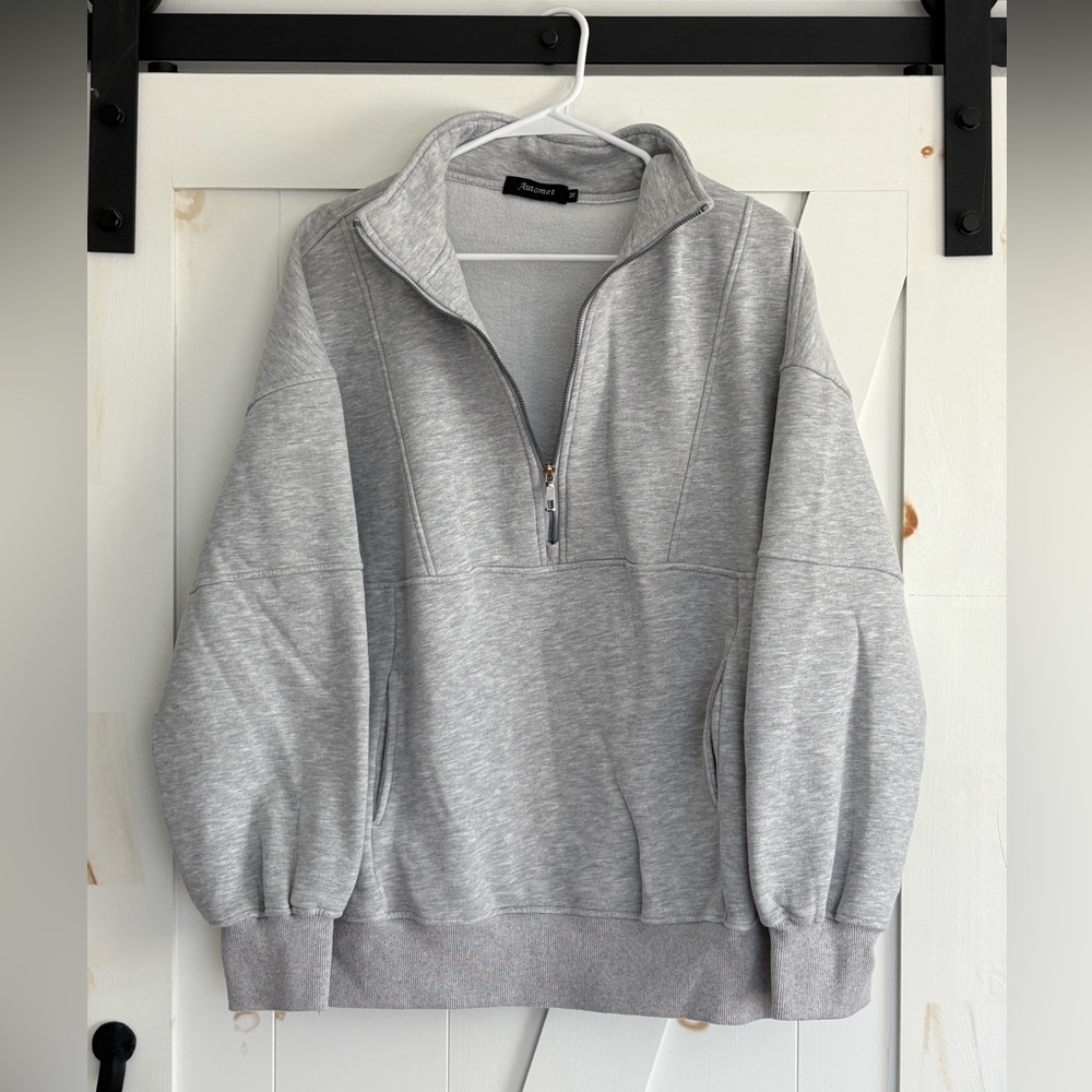 Amazon oversize long sweatshirt quarter zip basic gray sz M
